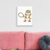 Dog in Tennis met Tennis racket & Pet Canvas Afdruk (Insitu (Woonkamer))