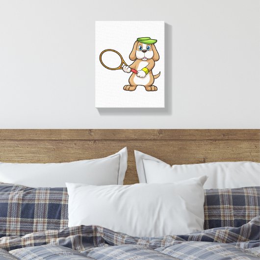 Dog in Tennis met Tennis racket & Pet Canvas Afdruk (Insitu (Slaapkamer))