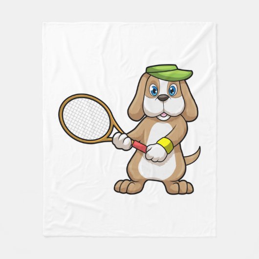 Dog in Tennis met Tennis racket & Pet Fleece Deken (Voorkant)