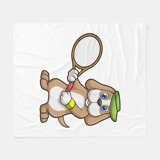 Dog in Tennis met Tennis racket & Pet Fleece Deken (Voorkant (Horizontaal))