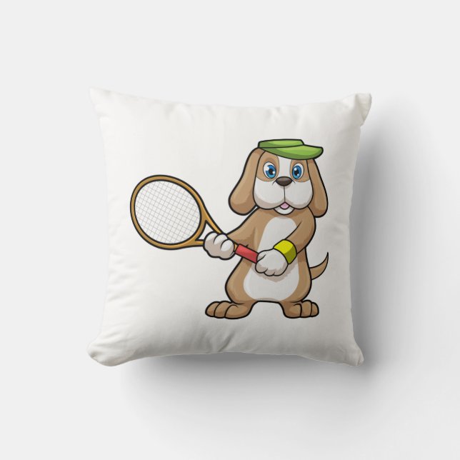 Dog in Tennis met Tennis racket & Pet Kussen (Voorkant)