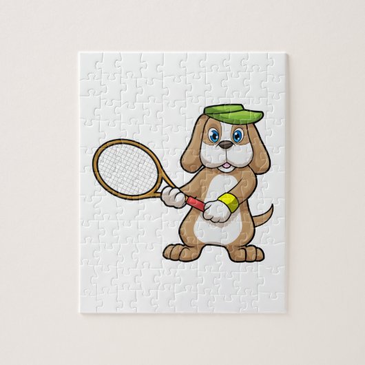 Dog in Tennis met Tennis racket & Pet Legpuzzel (Verticaal)