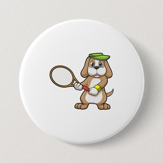 Dog in Tennis met Tennis racket & Pet Ronde Button 7,6 Cm (Voorkant)