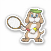 Dog in Tennis met Tennis racket & Pet Sticker (Voorkant)