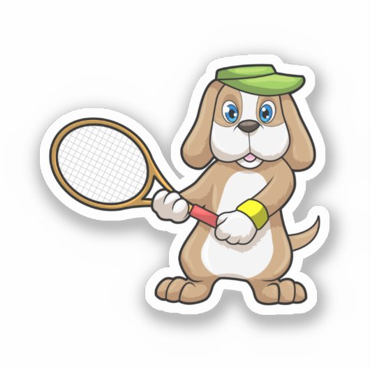 Dog in Tennis met Tennis racket & Pet Sticker (Voorkant)