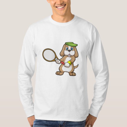 Dog in Tennis met Tennis racket & Pet T-shirt (Voorkant)