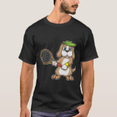 Dog in Tennis met Tennis racket & Pet T-shirt (Voorkant)