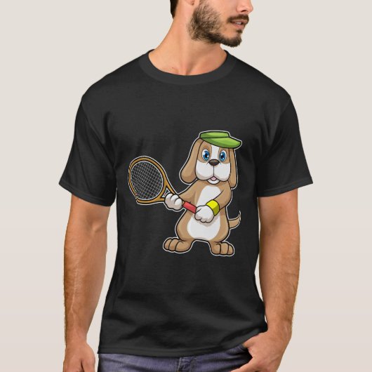 Dog in Tennis met Tennis racket & Pet T-shirt (Voorkant)