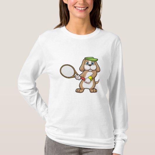 Dog in Tennis met Tennis racket & Pet T-shirt (Voorkant)
