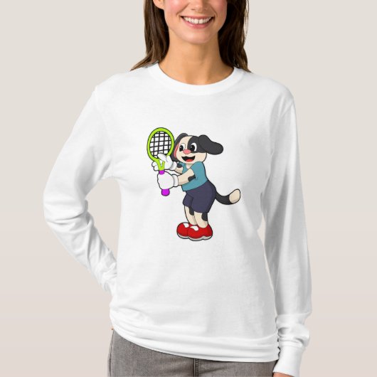 Dog in Tennis met Tennis racket T-shirt (Voorkant)