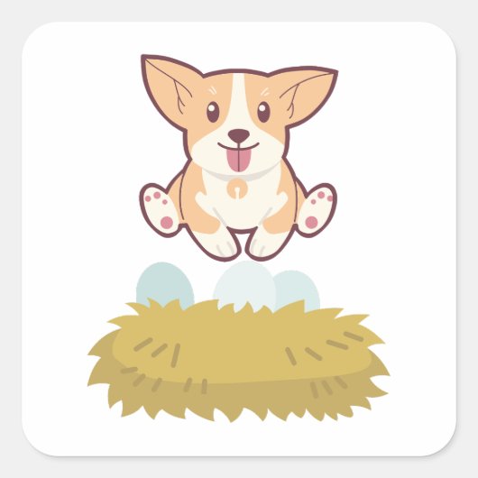dog in the egg vierkante sticker (Voorkant)