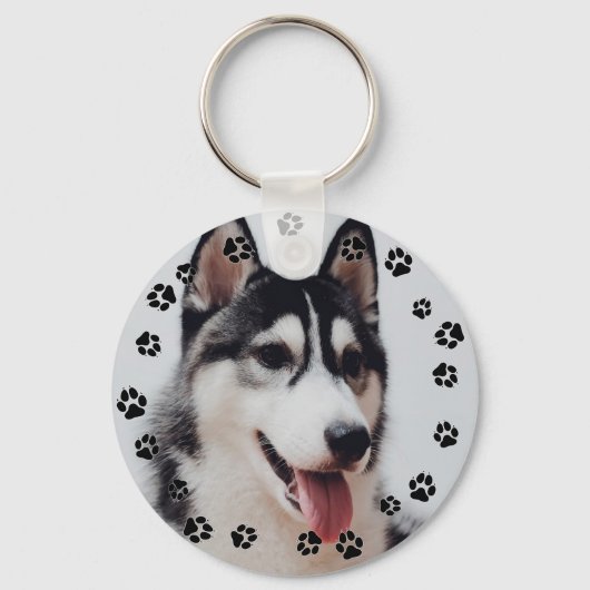 Dog Instagram Photo Black Paw Prints Sleutelhanger (Voorkant)