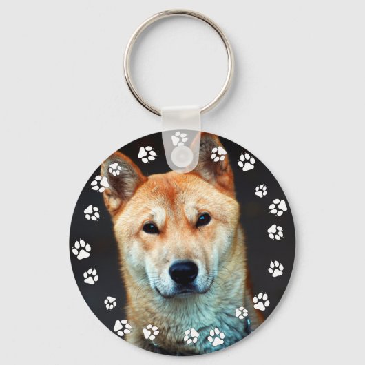 Dog Instagram Photo White Paw Prints Sleutelhanger (Voorkant)