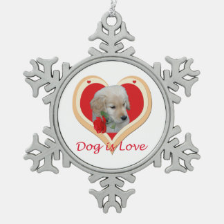 Dog is Love Kerstversiering Tin Sneeuwvlok Ornament