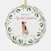 Dog is mijn eerste Kerstmis met de naam German She Keramisch Ornament (Voorkant)