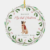 Dog is mijn eerste Kerstmis met de naam German She Keramisch Ornament (Achterkant)