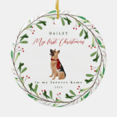 Dog is mijn eerste Kerstmis met de naam German She Keramisch Ornament (Achterkant)