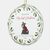 Dog is mijn eerste Kerstmis met de naam Schnauzer Keramisch Ornament (Links)