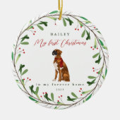 Dog is mijn eerste Kerstmis met naam Boxer Keramisch Ornament (Voorkant)