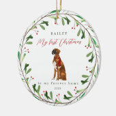 Dog is mijn eerste Kerstmis met naam Boxer Keramisch Ornament (Links)