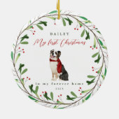 Dog is mijn eerste Kerstmis met Name Herding Keramisch Ornament (Achterkant)