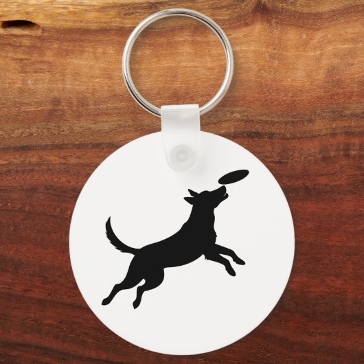 dog jumping to catch a frisbee sleutelhanger (Achterkant)