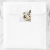 Dog Kauwt op Rawhide Bone Vierkante Sticker (Tas)