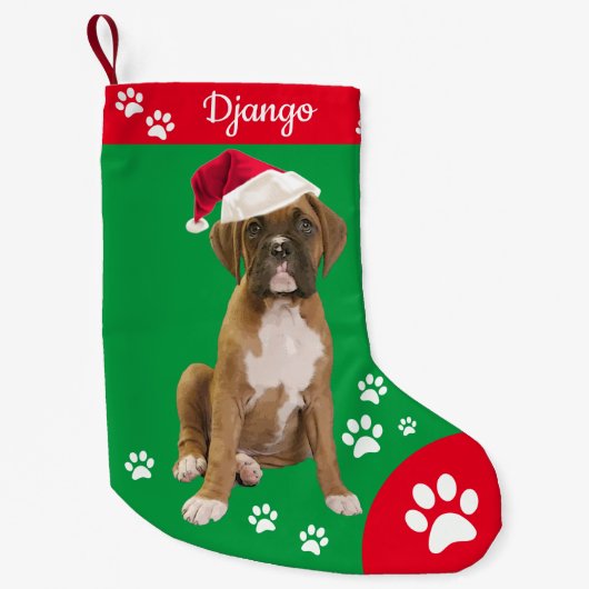 Dog kerstkousen, Cute Boxer Puppy Kleine Kerstsok (Voorkant)