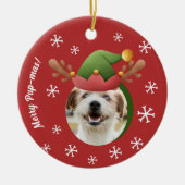 Dog Kerstmis Foto's w / Elf Rendier Antler Petten Keramisch Ornament (Voorkant)