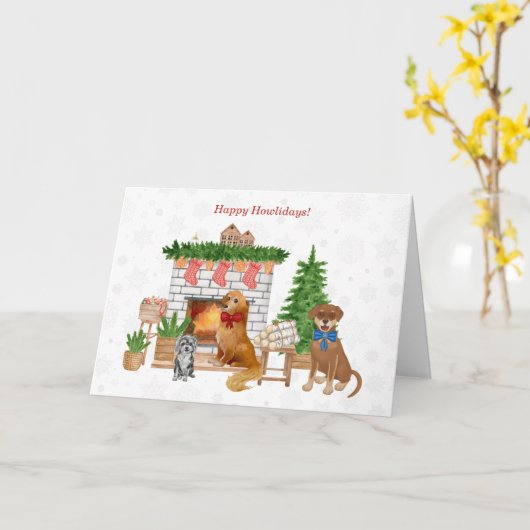 Dog Kerstmis, Havanese, Golden Retriever, Lab Mix Kaart (Gele Bloem)
