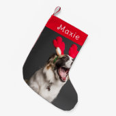 Dog Kerstmis | Moderne Cute Red Pet-foto Kleine Kerstsok (Voorkant (Hangend))