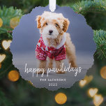Dog Kerstmis | Moderne paardepap voor crème Ornament Kaart<br><div class="desc">Eenvoudige, stijlvolle aangepaste foto Happy Pawlidays vakantie-ornament met moderne, handgeschreven script-typografie en een eenvoudige zwarte gradiënt. De foto van uw geliefde huisdier en tekst kan gemakkelijk worden gepersonaliseerd voor een ontwerp zo uniek als uw speciale woeste! Het getoonde afbeelding is voor illustratiedoeleinden slechts om met uw eigen foto worden vervangen....</div>