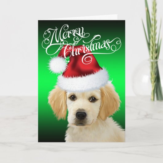 DOG Kerstmis | Schattige Golden Santa Puppy Feestdagen Kaart (Voorkant)