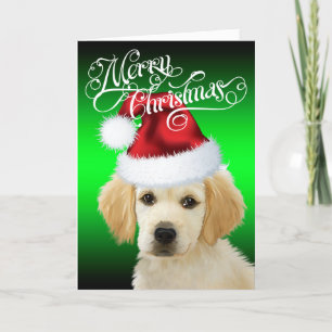 DOG Kerstmis   Schattige Golden Santa Puppy Feestdagen Kaart