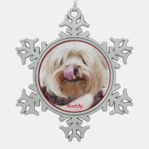 Dog kerstversiering Pewter Voeg je foto toe Tin Sneeuwvlok Ornament