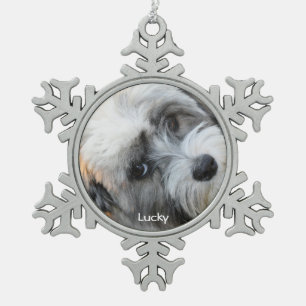 Dog kerstversieringen Pewter Voeg aangepaste foto  Tin Sneeuwvlok Ornament
