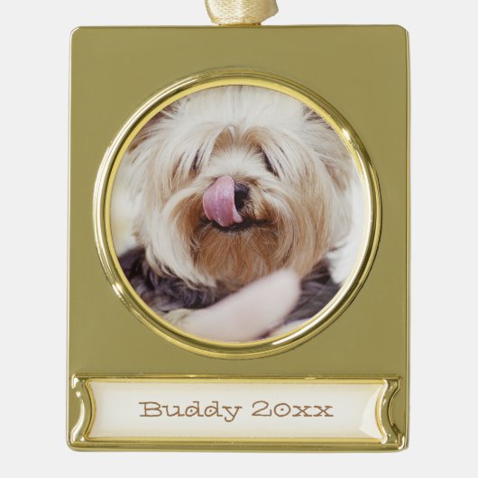 Dog kerstversiers Gold Plated Photo Banner Verguld Banner Ornament (Voorkant)