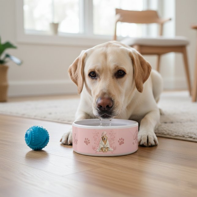 Dog Lab Charm Paw Pink Custom Biscuit Ceramic Bowl Voerbakje (Creator heeft geüpload)