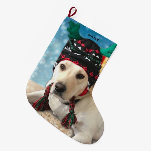 Dog Labrador Pet Schattigee feestelijke kerstkous Grote Kerstsok (Voorkant (Hangend))
