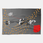 Dog & Lady Autumn Leaves Black Tea Towel Theedoek (Horizontaal)