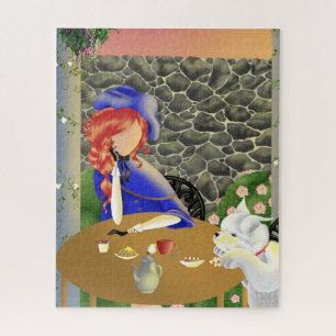 Dog & Lady in Café Lunch Jigzaag Puzzle Legpuzzel