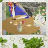 Dog & Lady in Café Lunch Tea Towel Theedoek (Gevouwen)