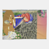 Dog & Lady in Café Lunch Tea Towel Theedoek (Horizontaal)