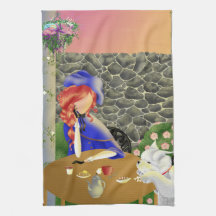 Dog & Lady in Café Lunch Tea Towel