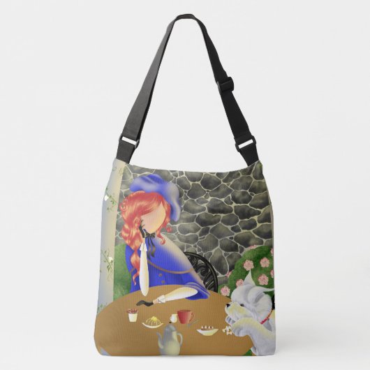 Dog & Lady in Café op Sunset Crossbody Tas (Voorkant)