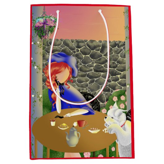 Dog & Lady in Café op Sunset Medium Cadeauzakje (Voorkant)