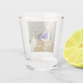 Dog & Lady in Café op Sunset Shot Glas (Achterkant)