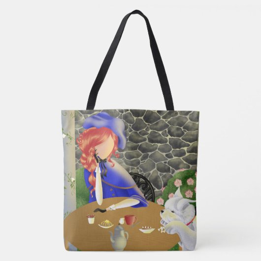Dog & Lady in Café op Sunset Tote Bag (Voorkant)
