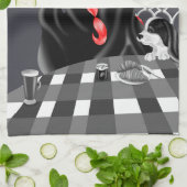Dog & Lady in café Red Hair Tea Towel Theedoek (Gevouwen)