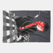 Dog & Lady in café Red Hair Tea Towel Theedoek (Horizontaal)